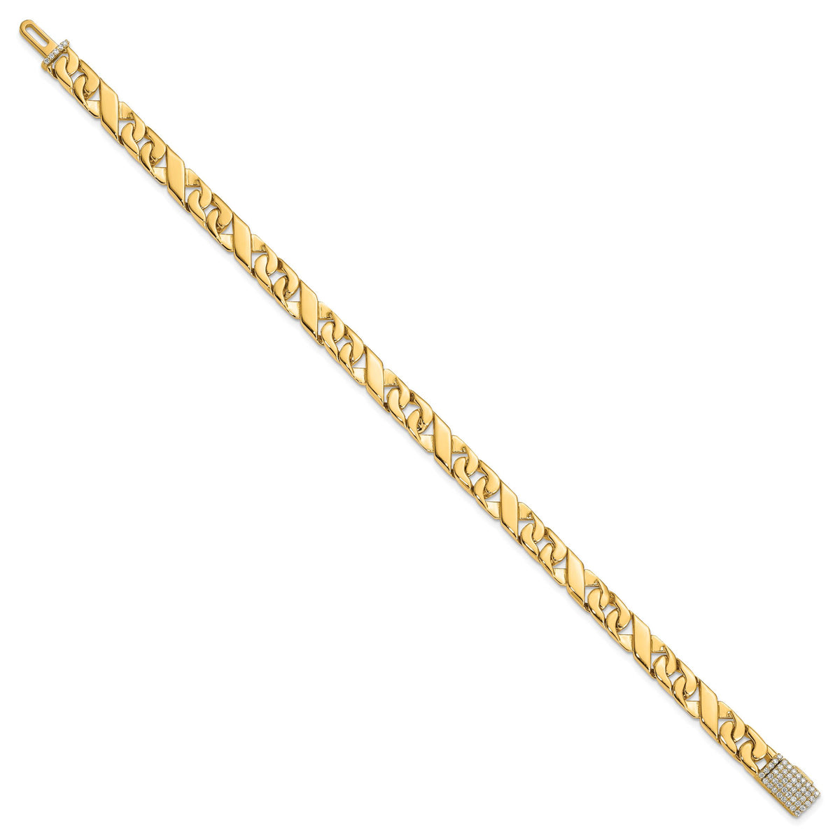 14K 6.7mm Hand-polished Fancy Link Diamond Clasp Bracelet-LK165DIA-8
