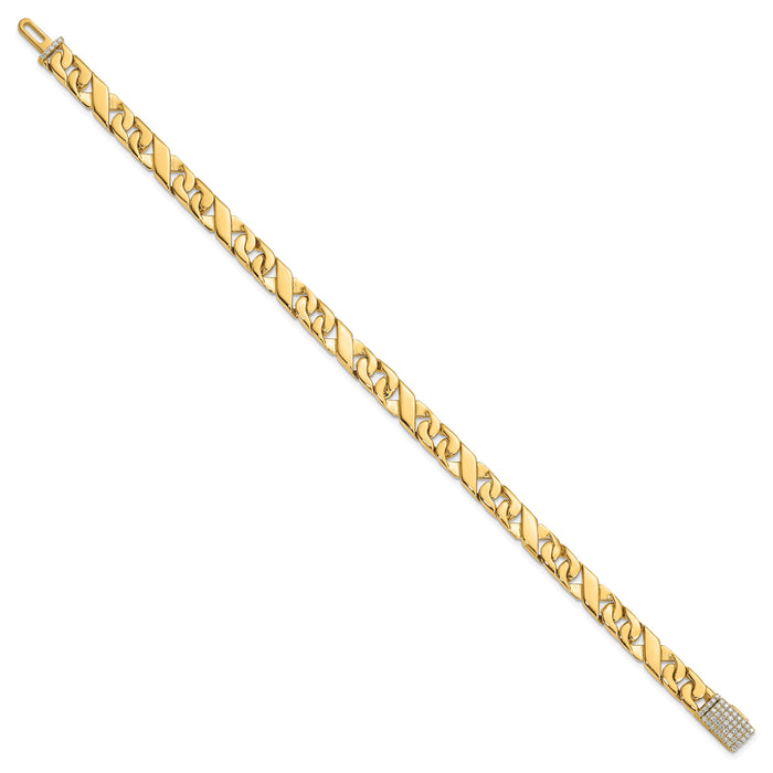 14K 6.7mm Hand-polished Fancy Link Diamond Clasp Bracelet-LK165DIA-8