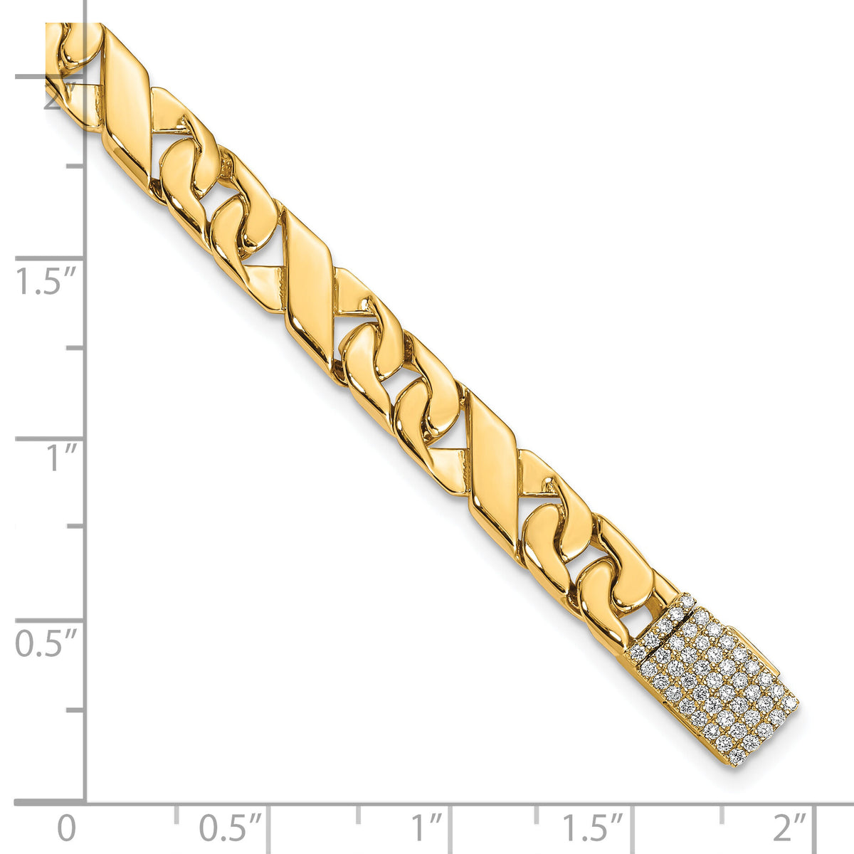 14K 6.7mm Hand-polished Fancy Link Diamond Clasp Bracelet-LK165DIA-8