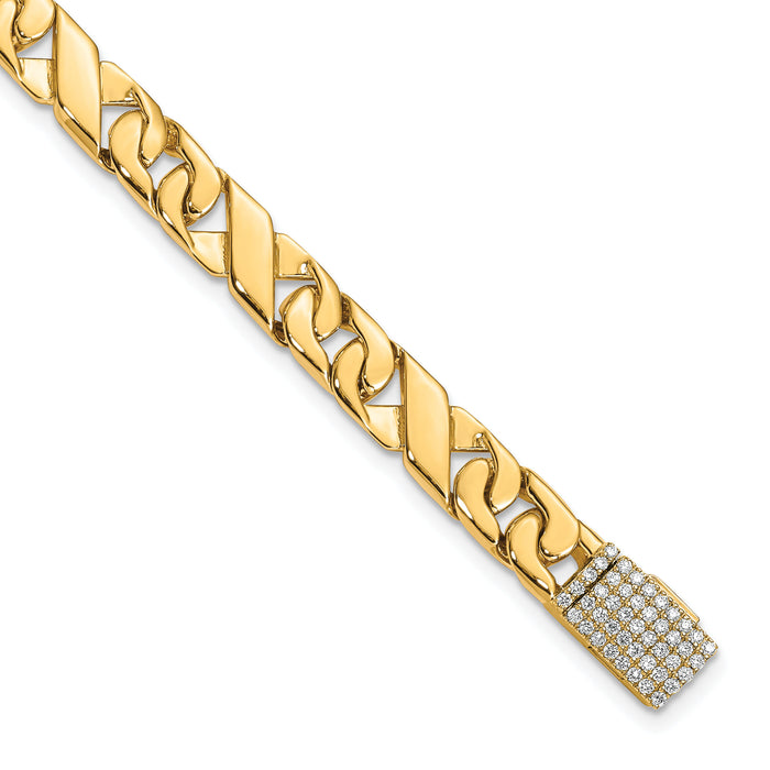 14K 6.7mm Hand-polished Fancy Link Diamond Clasp Bracelet-LK165DIA-8