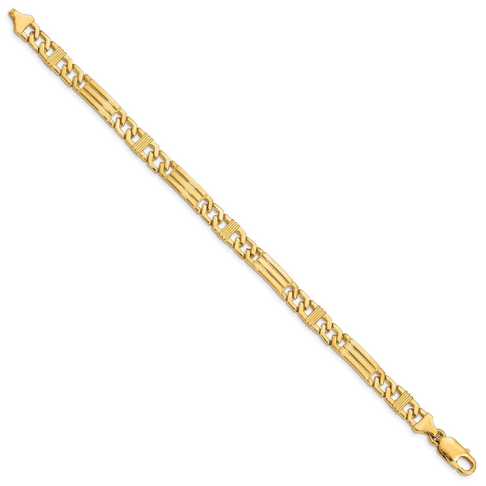 14k 7mm Hand-polished Fancy Link Bracelet-LK201-8