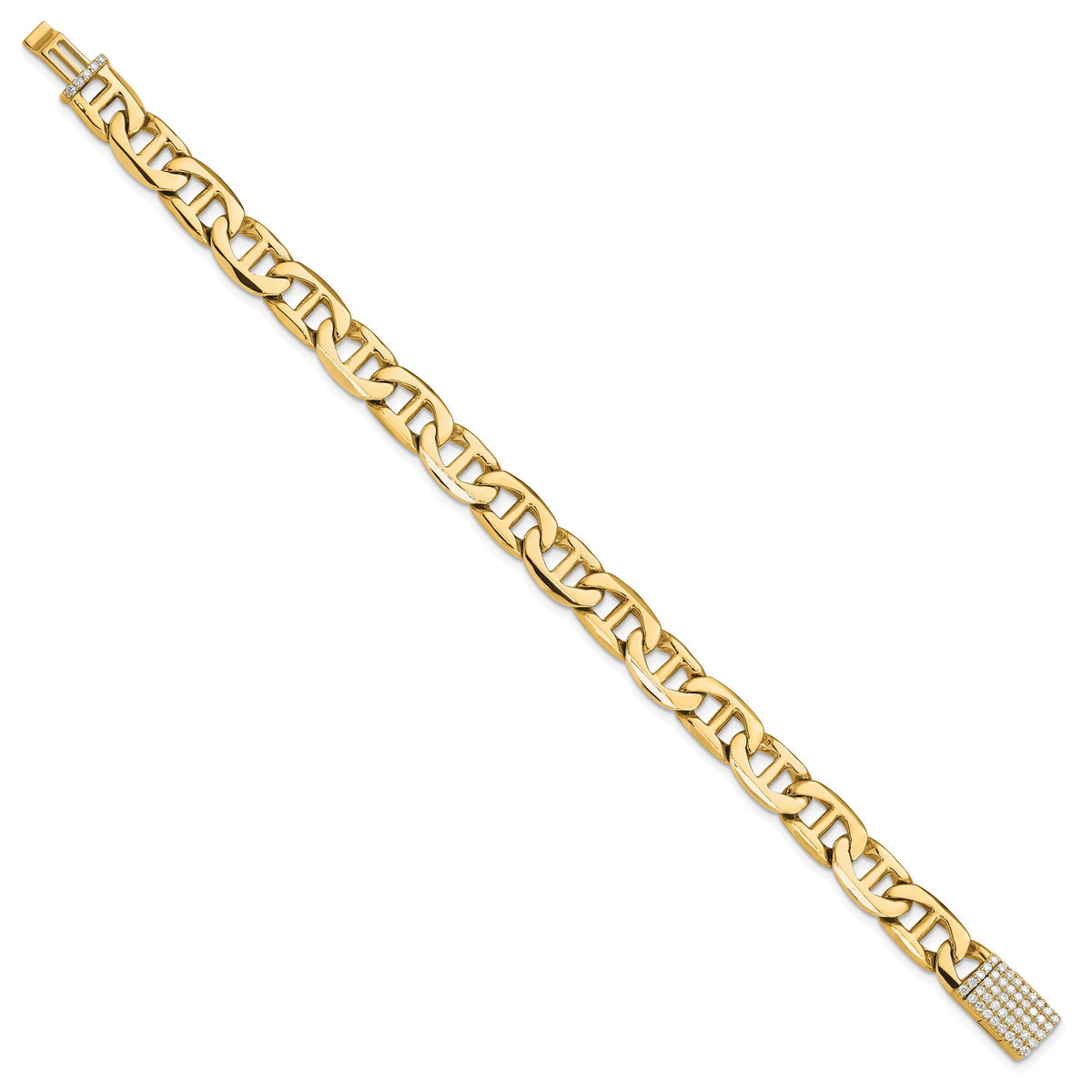 14KY 8mm Hand-polished Anchor Link Diamond Clasp Bracelet-LK213YDIA-8
