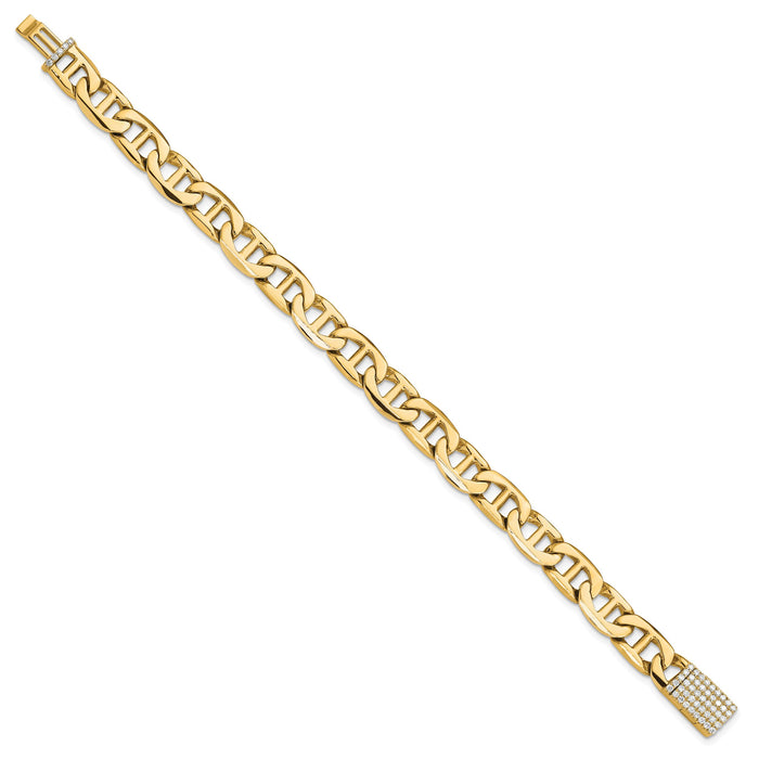 14KY 8mm Hand-polished Anchor Link Diamond Clasp Bracelet-LK213YDIA-8