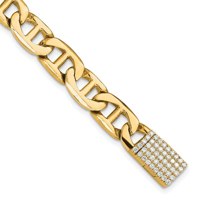 14KY 8mm Hand-polished Anchor Link Diamond Clasp Bracelet-LK213YDIA-8