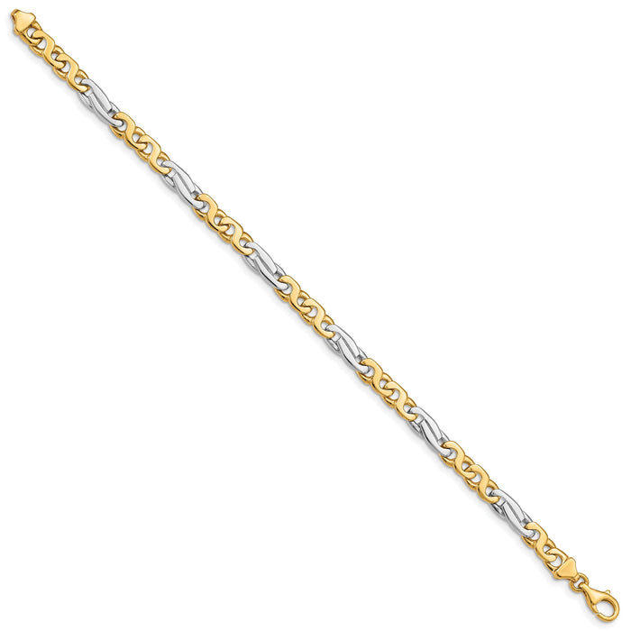 14k Two-tone 6mm Hand-polished Fancy Link Bracelet-LK224-9