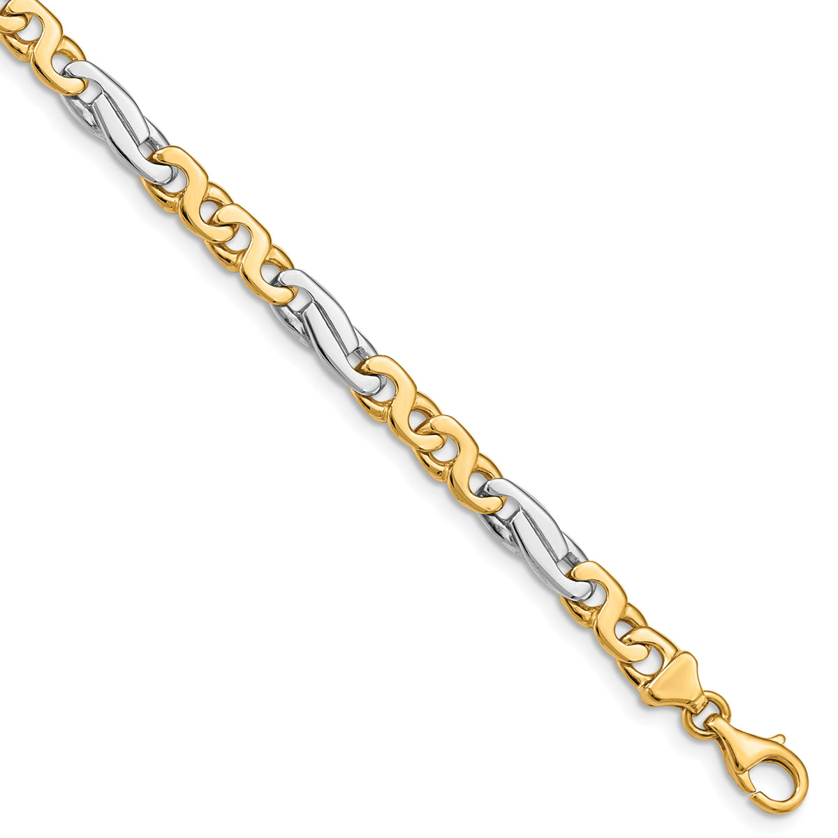 14k Two-tone 6mm Hand-polished Fancy Link Bracelet-LK224-9
