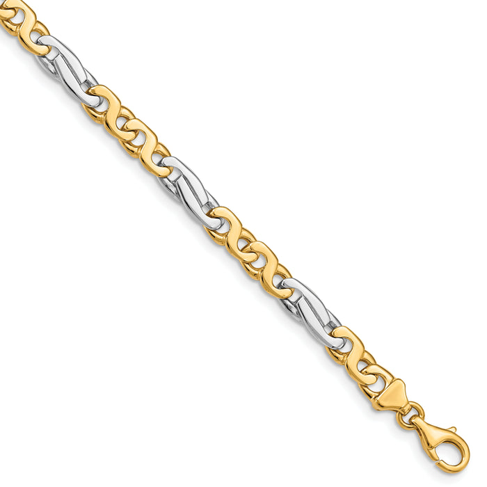 14k Two-tone 6mm Hand-polished Fancy Link Bracelet-LK224-9