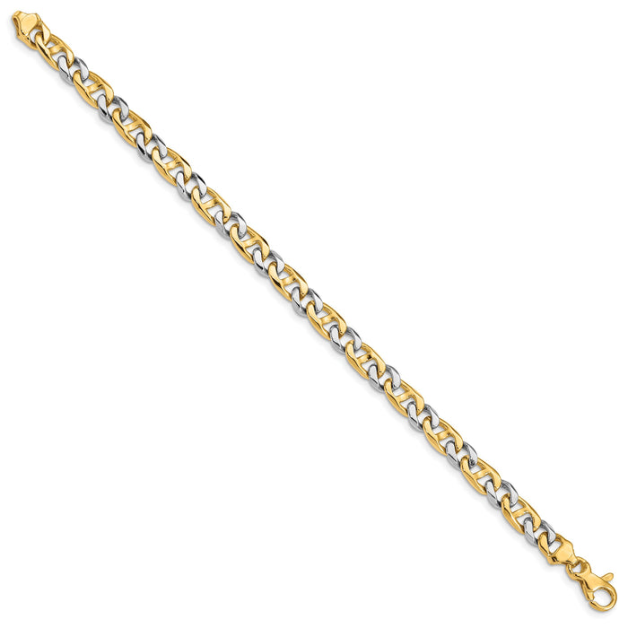 14K Two-tone 5.6mm Hand-Polished Fancy Link Bracelet-LK259-7