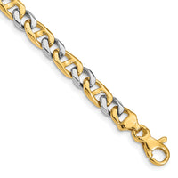 14K Two-tone 5.6mm Hand-Polished Fancy Link Bracelet-LK259-7