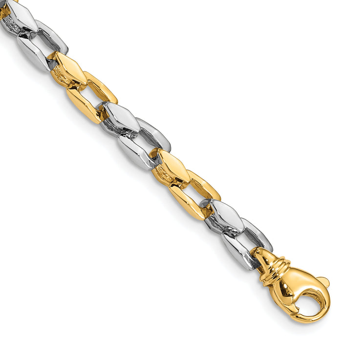 14k Two-tone 4.5mm Hand-polished Fancy Link Bracelet-LK305A-7