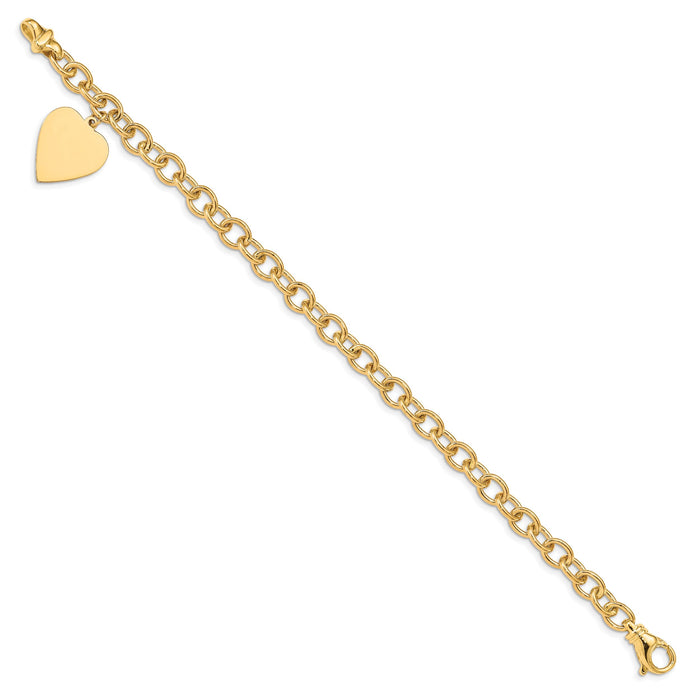 14k 8.5in Polished Engraveable Link with Heart Charm Bracelet-LK313-8.5