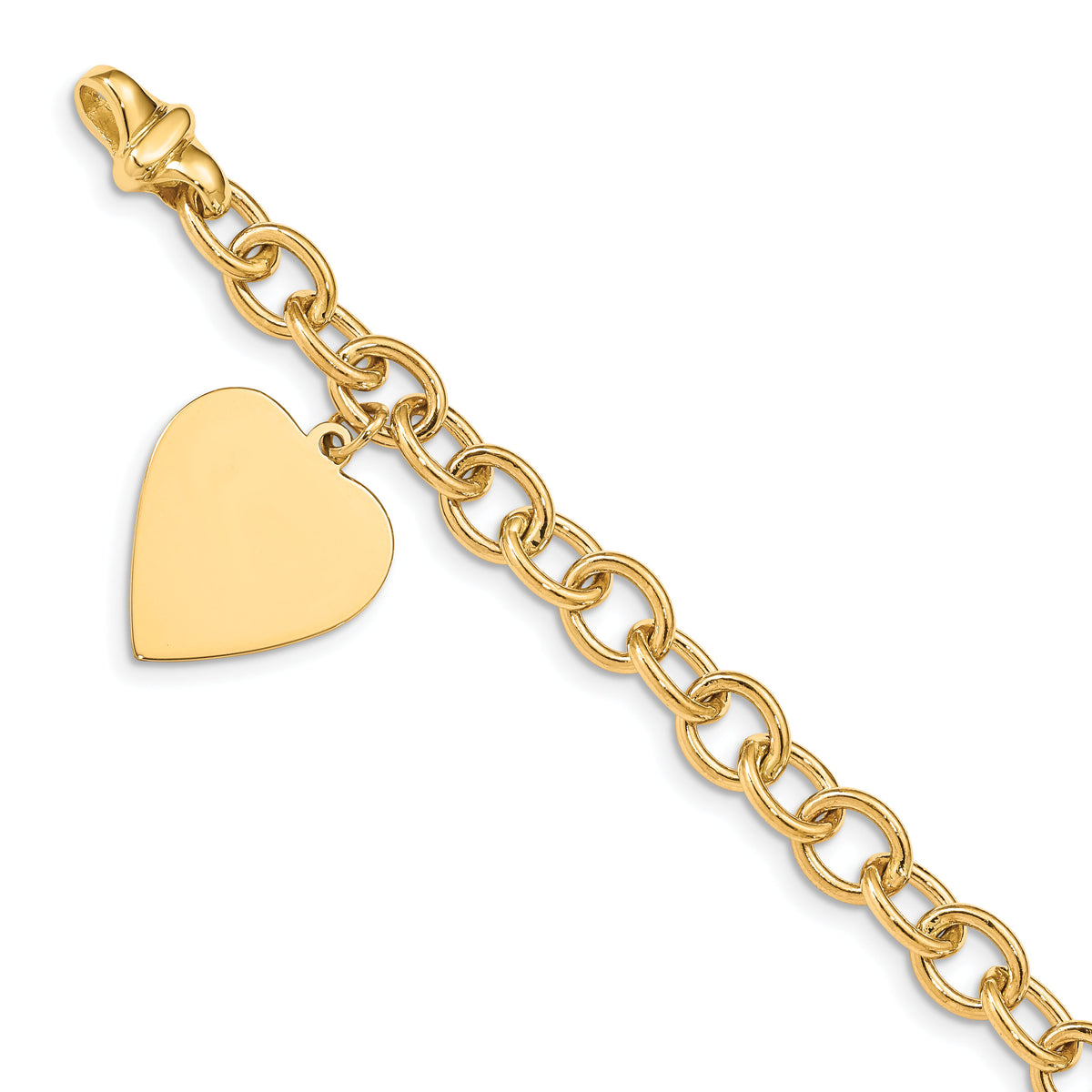 14k 8.5in Polished Engraveable Link with Heart Charm Bracelet-LK313-8.5