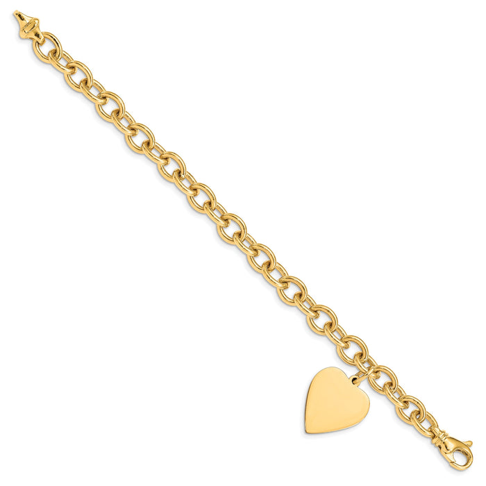14k 8.5in Polished Engraveable Link with Heart Charm Bracelet-LK314-8.5