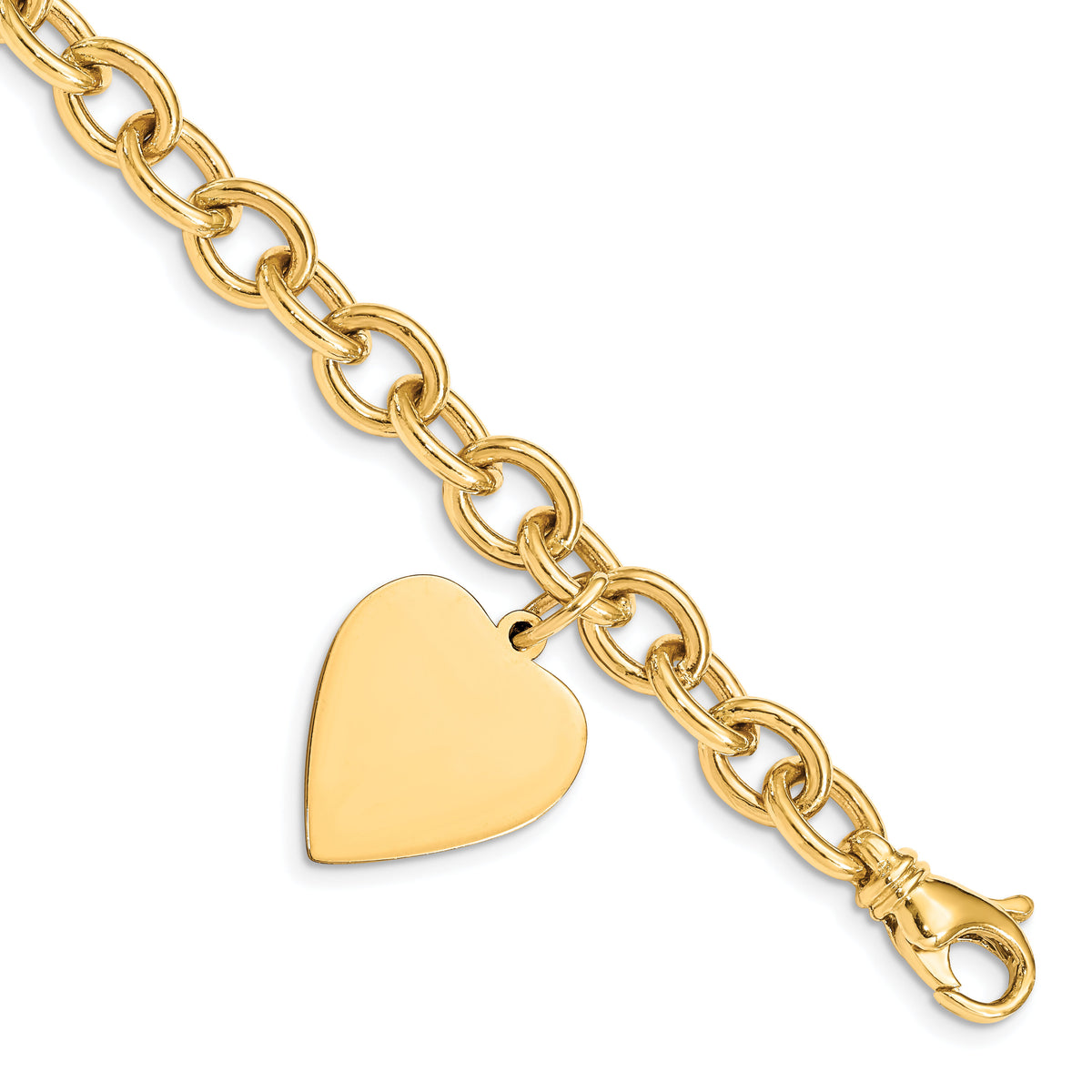 14k 8.5in Polished Engraveable Link with Heart Charm Bracelet-LK314-8.5