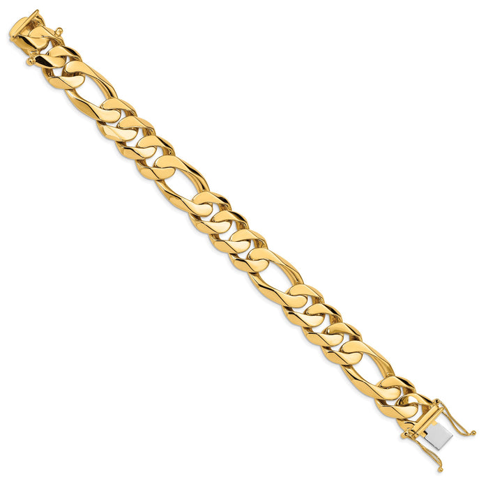 14k 15.7mm Hand Polished Fancy Heavy Figaro Link Bracelet-LK322-8.25