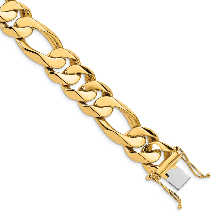 14k 15.7mm Hand Polished Fancy Heavy Figaro Link Bracelet-LK322-8.25