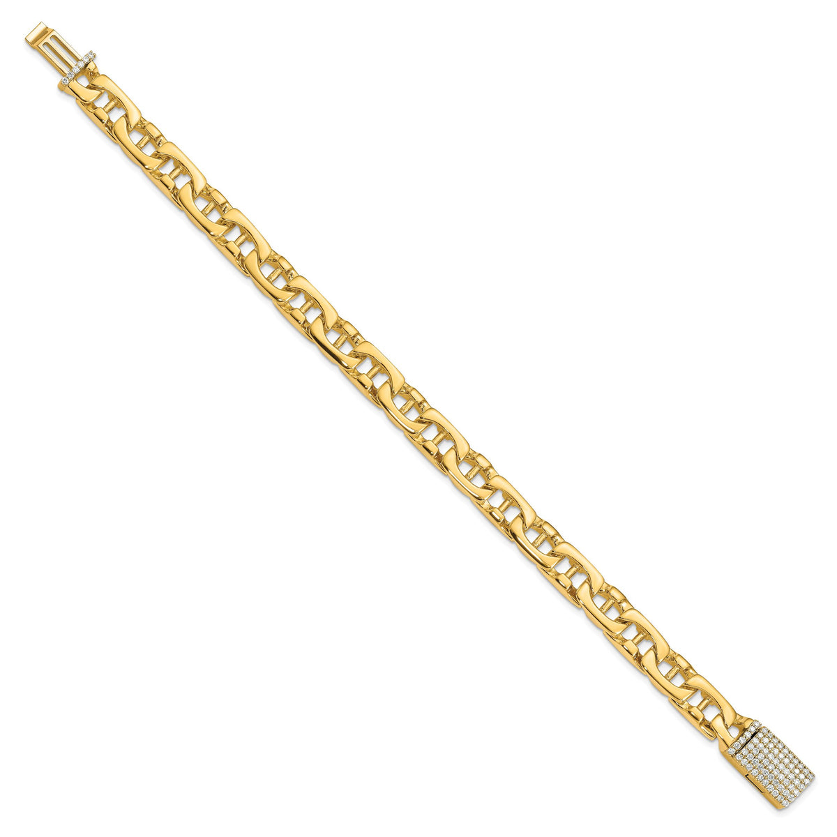 14K 8.5mm Hand-polished Fancy Link Diamond Clasp Bracelet-LK409DIA-8.5
