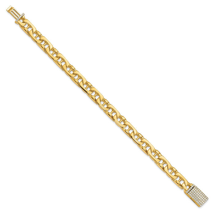 14K 8.5mm Hand-polished Fancy Link Diamond Clasp Bracelet-LK409DIA-8.5
