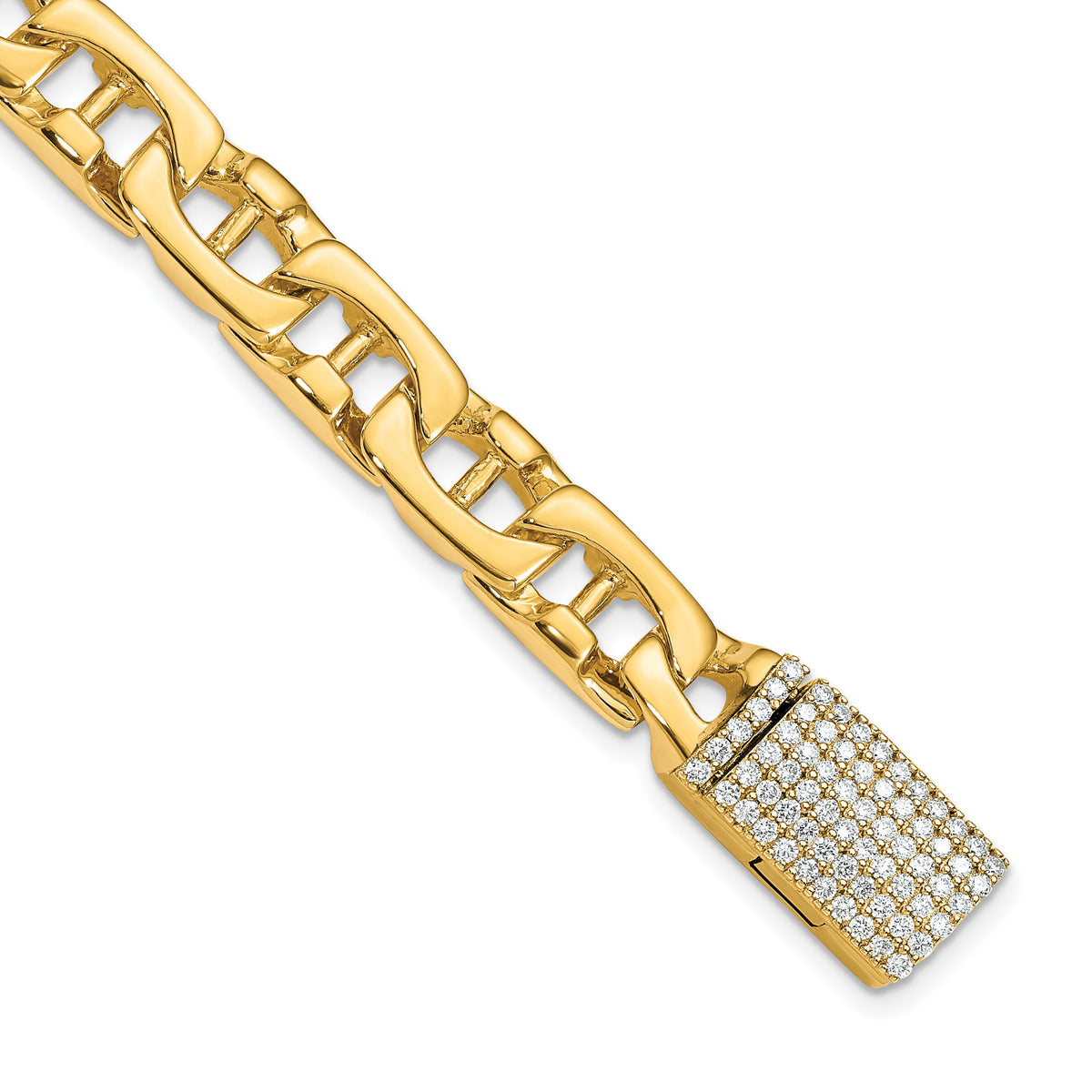 14K 8.5mm Hand-polished Fancy Link Diamond Clasp Bracelet-LK409DIA-8.5