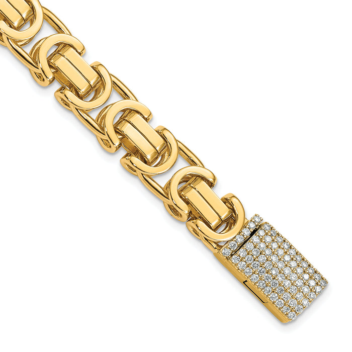 14k 10.1mm Hand-polished Fancy Link Diamond Clasp Bracelet-LK415DIA-8.5
