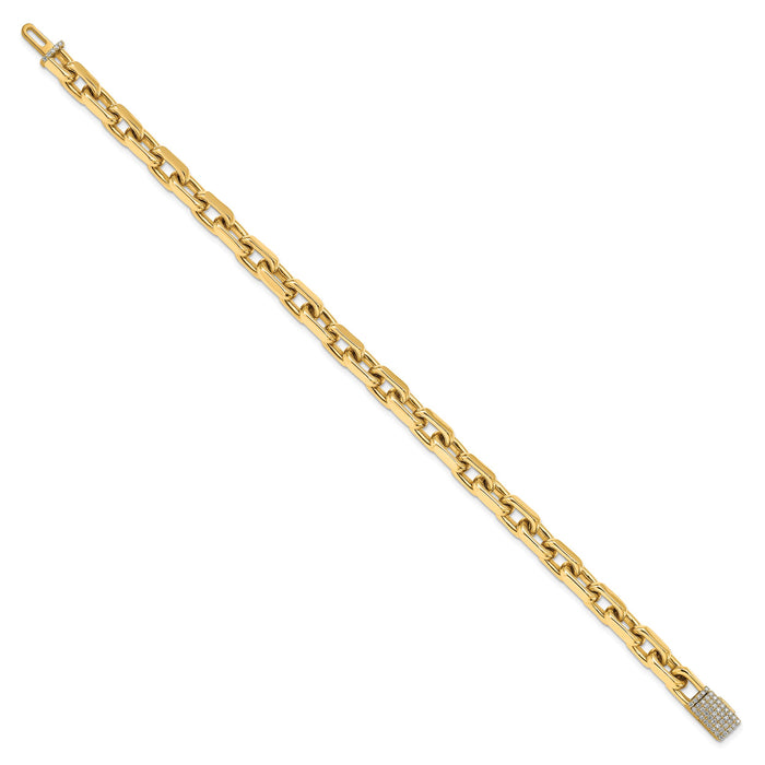 14k 7mm Hand-polished Fancy Link Diamond Clasp Bracelet-LK440DIA-8.5