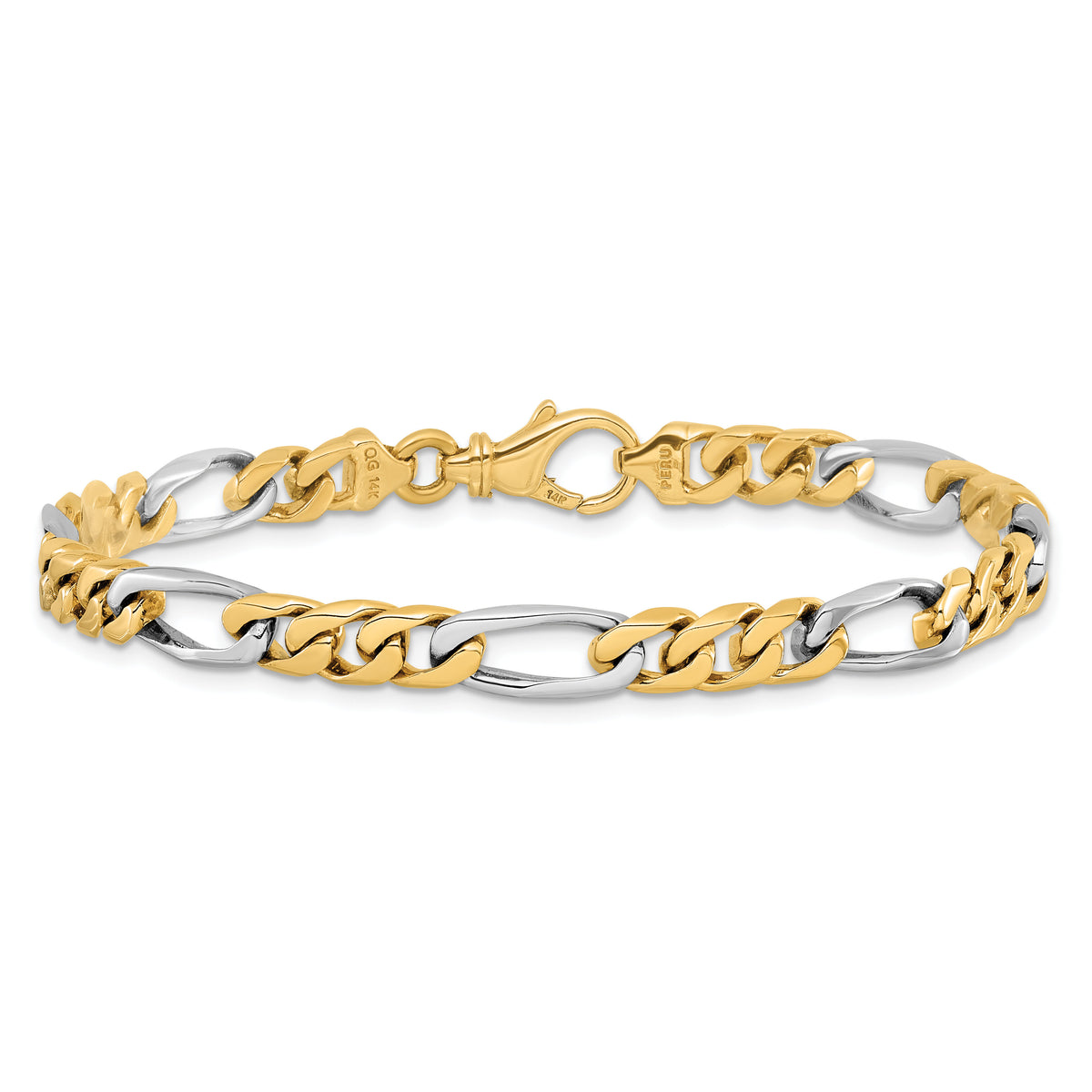 14K Two-tone 6.3mm Hand-polished Fancy Link Bracelet-LK488-8