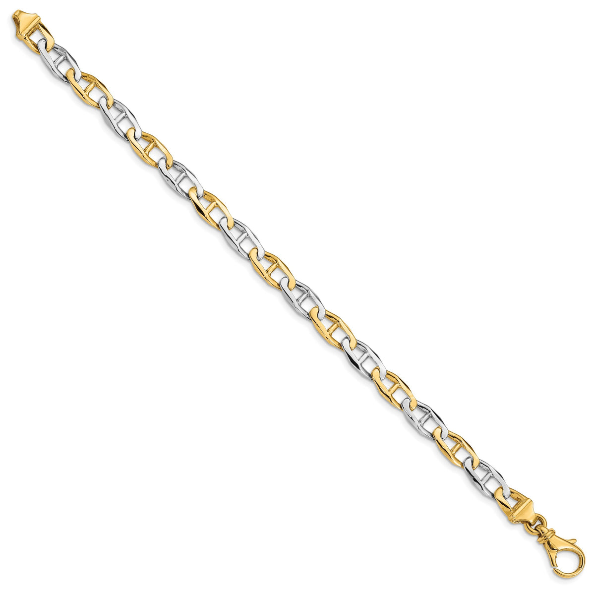 14K Two-tone 6.5mm Hand-polished Fancy Link Bracelet-LK504-7.25