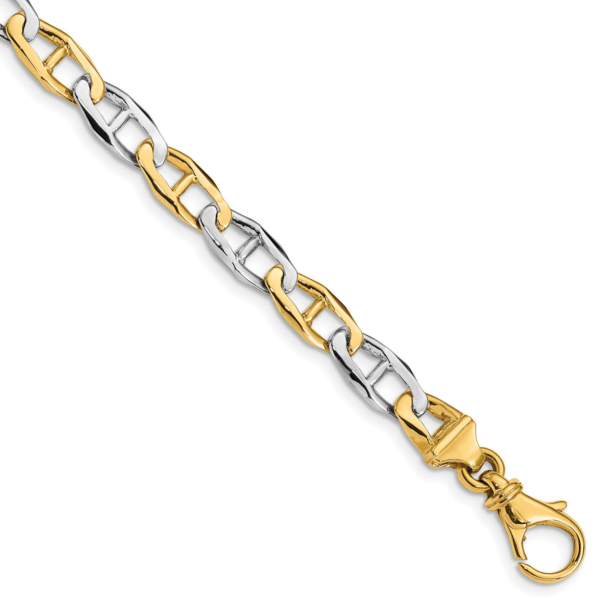 14K Two-tone 6.5mm Hand-polished Fancy Link Bracelet-LK504-8.25
