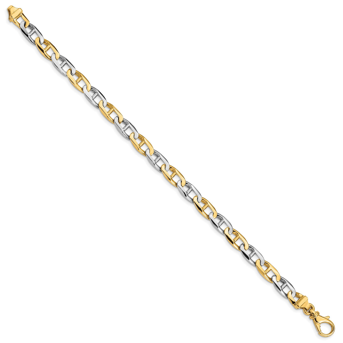 14K Two-tone 6.6mm Hand-polished Fancy Anchor Link Bracelet-LK505-8.25