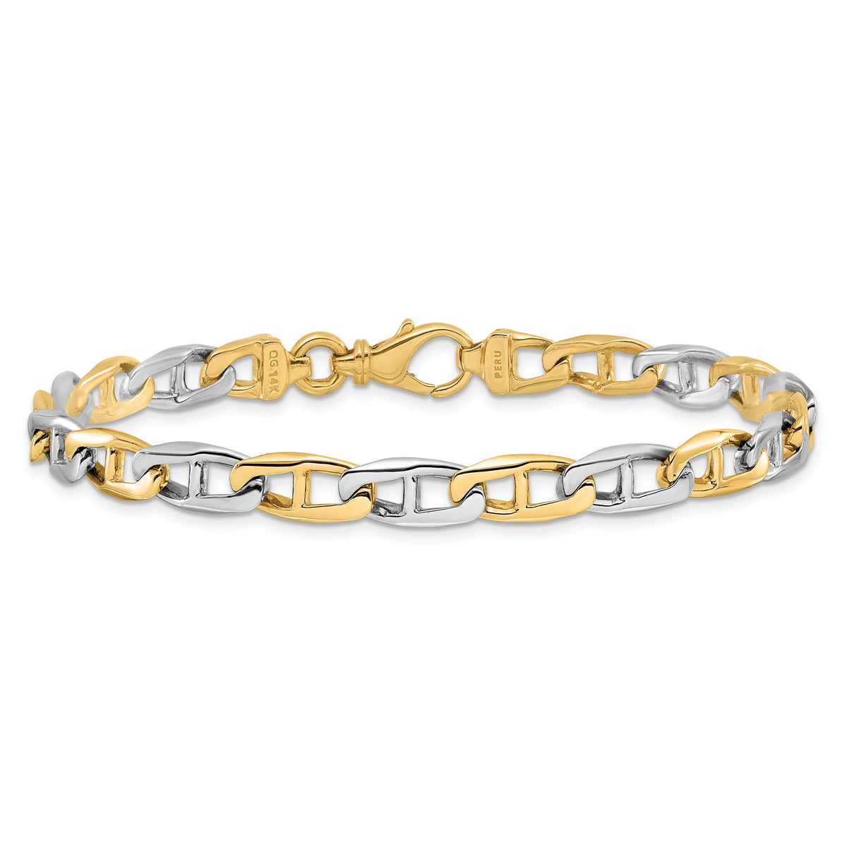 14K Two-tone 6.6mm Hand-polished Fancy Anchor Link Bracelet-LK505-8.25