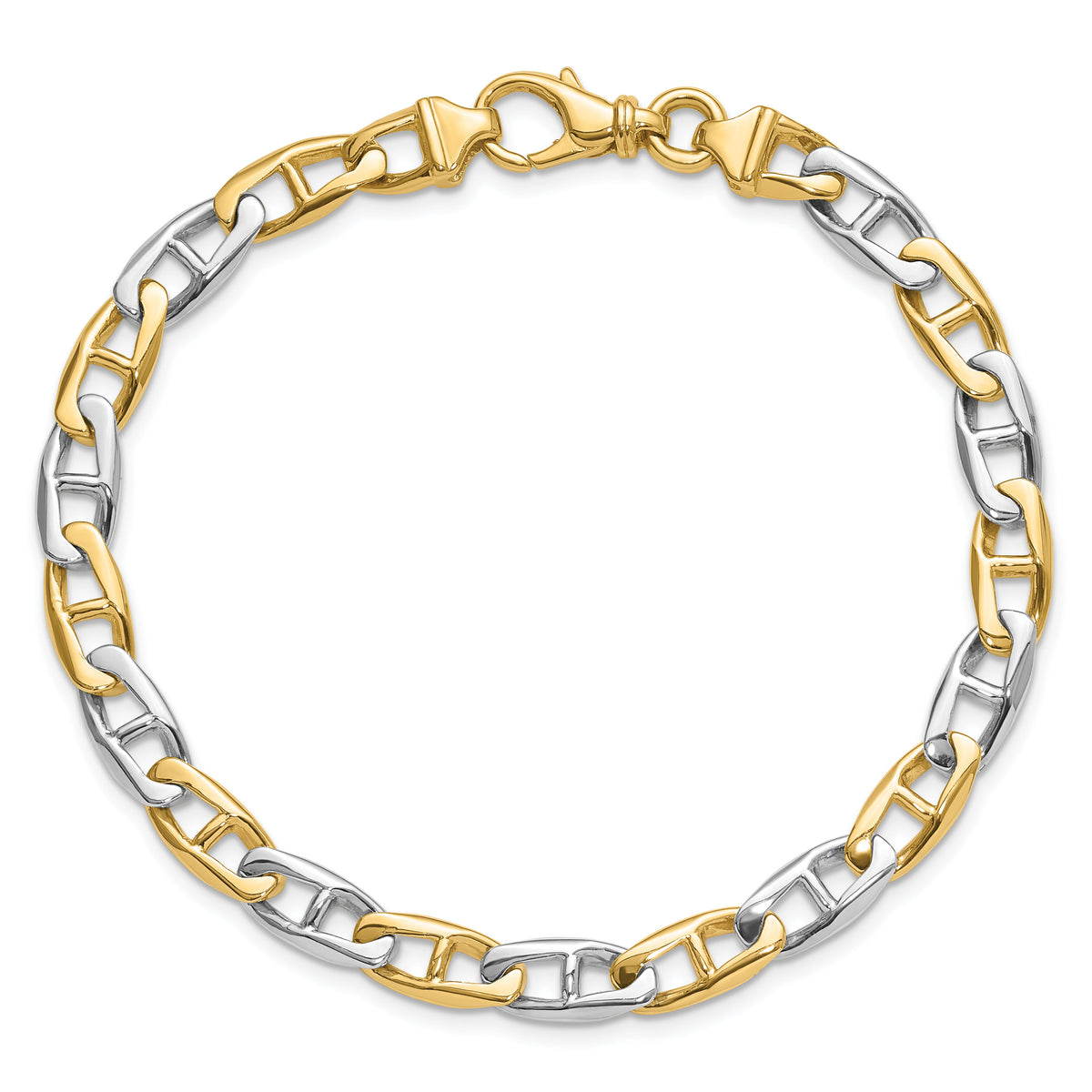 14K Two-tone 6.6mm Hand-polished Fancy Anchor Link Bracelet-LK505-8.25