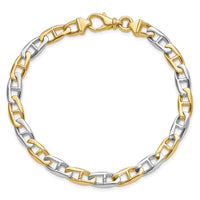 14K Two-tone 6.6mm Hand-polished Fancy Anchor Link Bracelet-LK505-8.25