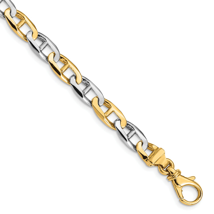 14K Two-tone 6.6mm Hand-polished Fancy Anchor Link Bracelet-LK505-8.25