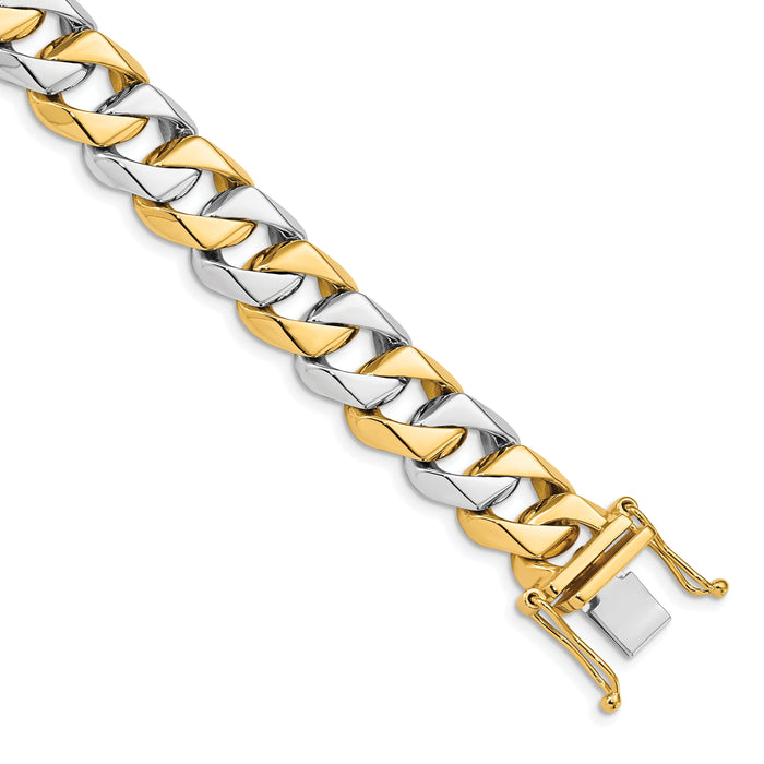 14K Two-tone 11.2mm Hand-polished Fancy Link Bracelet-LK520-8.5