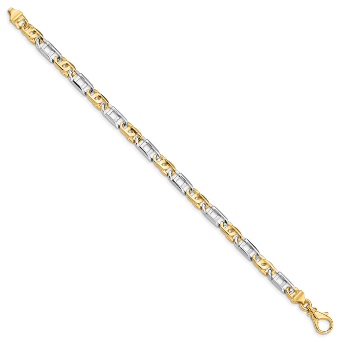 14K Two-tone 5.5mm Hand Polished Fancy Link Bracelet-LK522-7.5