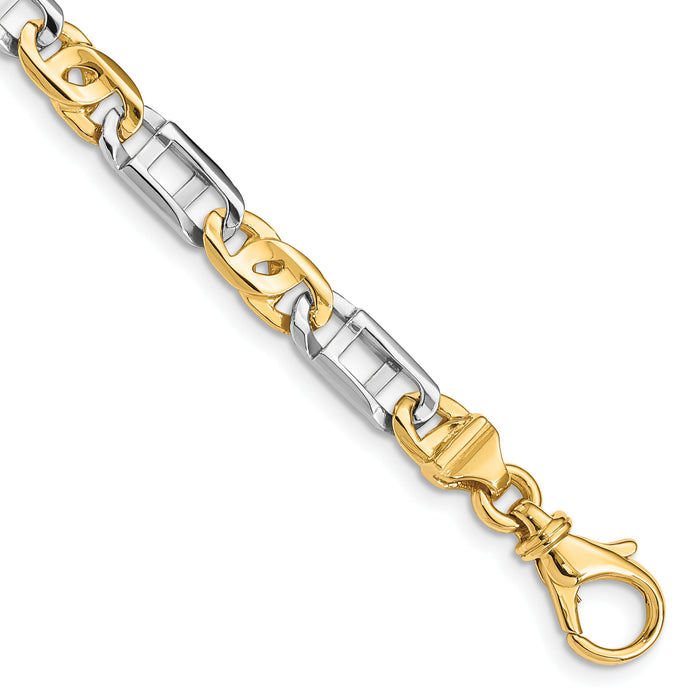 14K Two-tone 5.5mm Hand Polished Fancy Link Bracelet-LK522-7.5