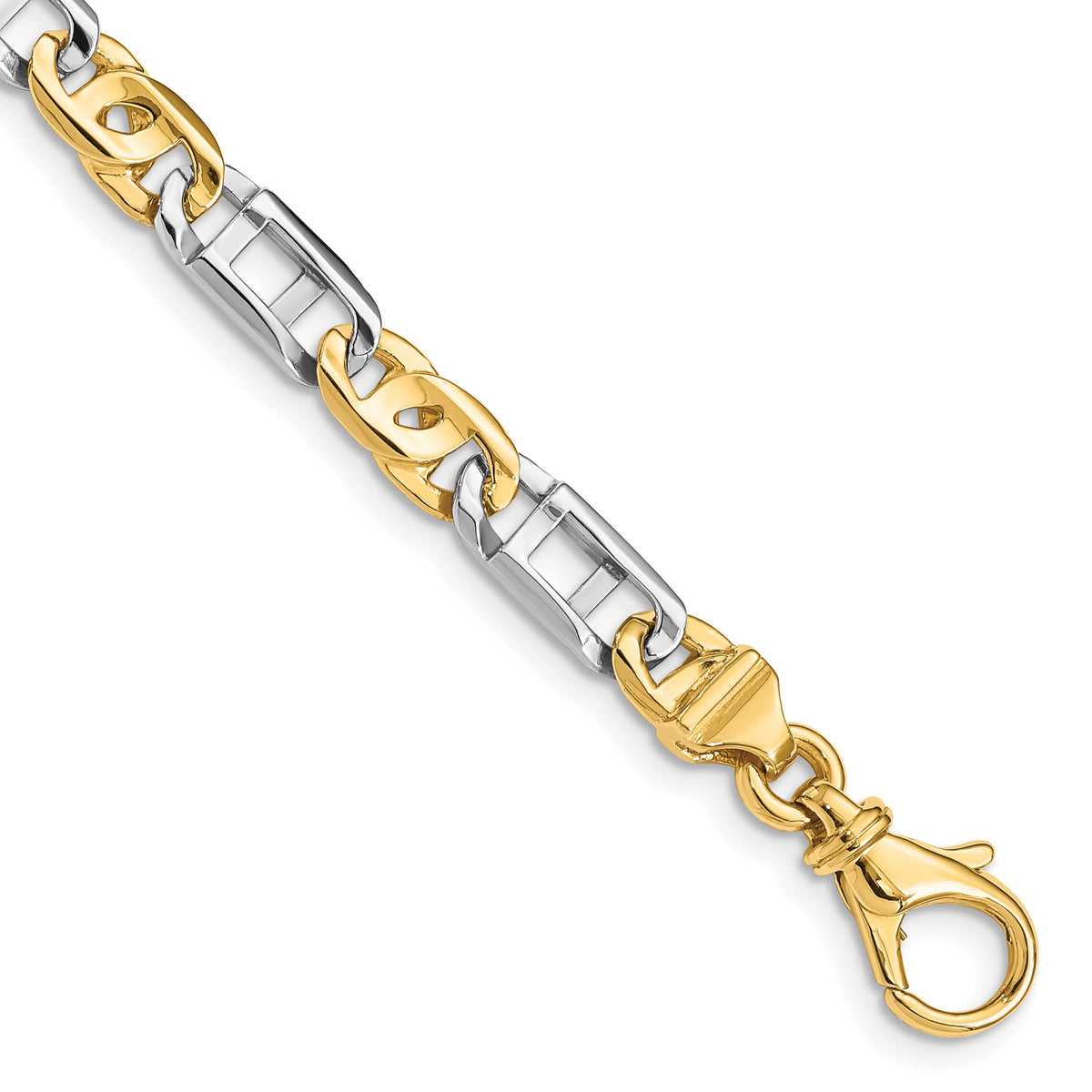 14K Two-tone 5.5mm Hand Polished Fancy Link Bracelet-LK522-8.5