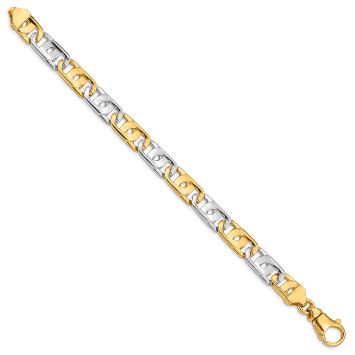 14k Two-tone 10mm Hand Polished Fancy Link Bracelet-LK533-8.5