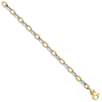14k Two-tone 6.6mm Hand Polished and Satin Fancy Link Bracelet-LK563-8.5