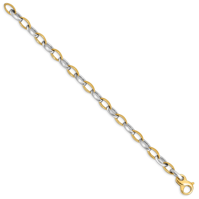 14k Two-tone 6.6mm Hand Polished and Satin Fancy Link Bracelet-LK563-8.5