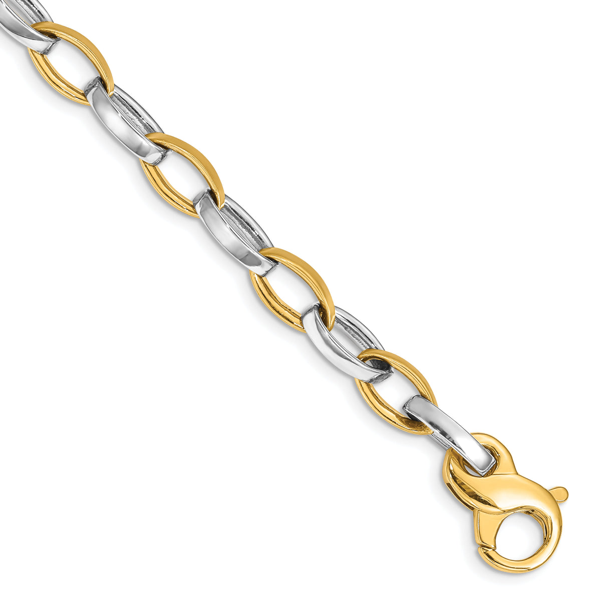 14k Two-tone 6.6mm Hand Polished and Satin Fancy Link Bracelet-LK563-8.5