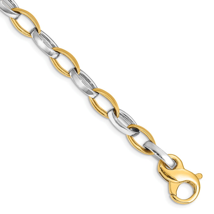 14k Two-tone 6.6mm Hand Polished and Satin Fancy Link Bracelet-LK563-8.5