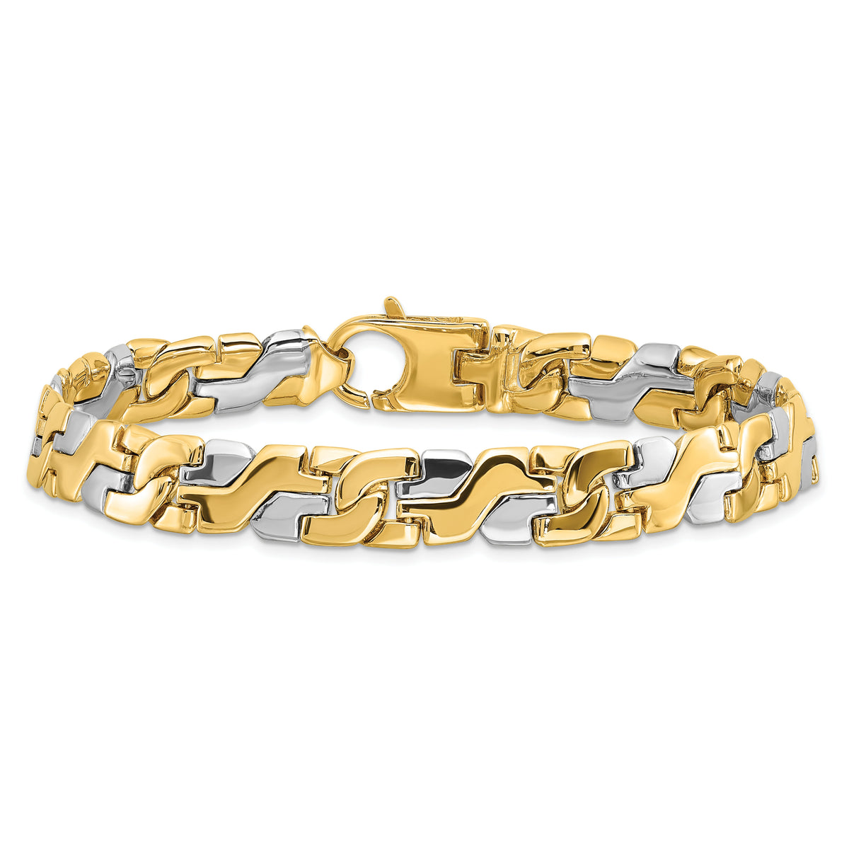 14K Two-tone 8.8mm Hand Polished Fancy Link Bracelet-LK565-9