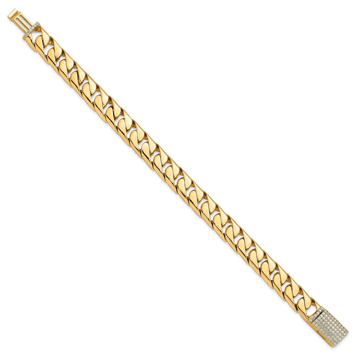 14k 10.20mm Hand-polished Half Round Curb Link Diamond Clasp Bracelet-LK590DIA-8.25