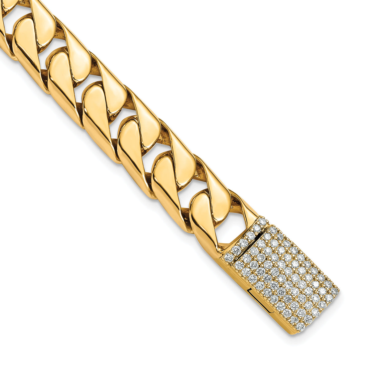 14k 10.20mm Hand-polished Half Round Curb Link Diamond Clasp Bracelet-LK590DIA-8.25