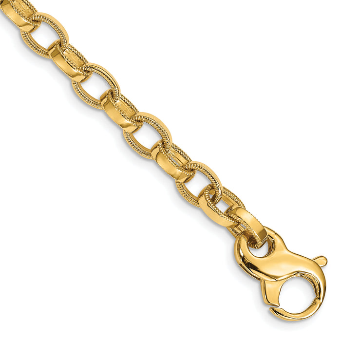 14K 6.2mm Hand-polished Fancy Link Bracelet-LK709-8.5