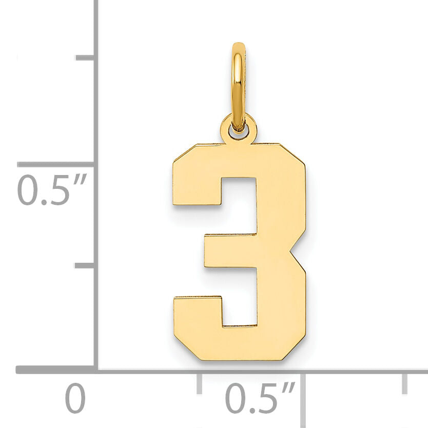 14k Medium Polished Number 3 Charm-LM03