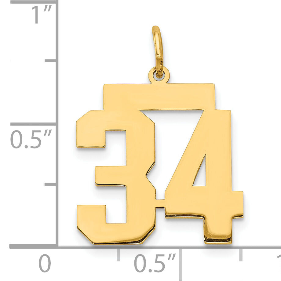 14k Medium Polished Number 34 Charm-LM34