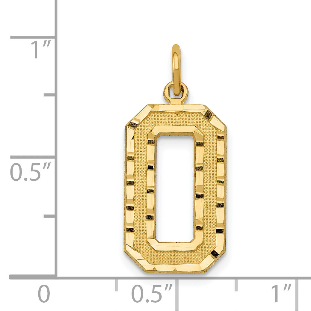 14k Large Brushed Diamond-cut Number 0 Charm-LN00