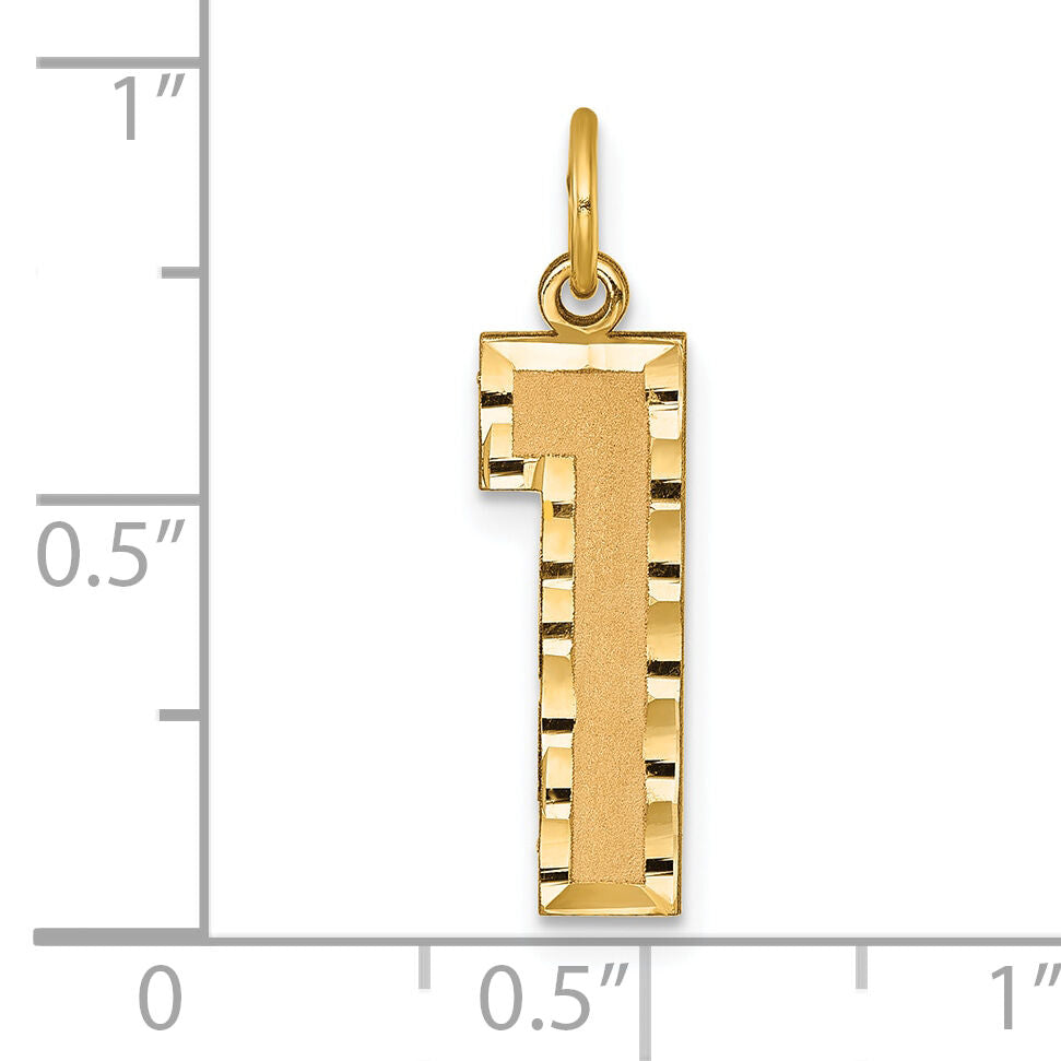 14k Large Brushed Diamond-cut Number 1 Charm-LN01